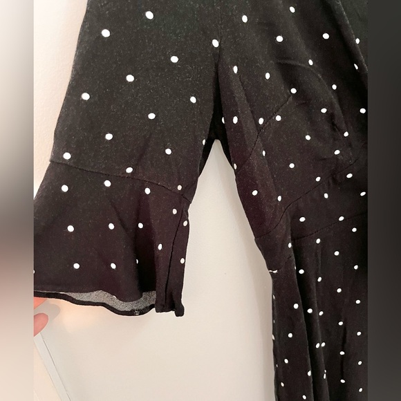 Free People Polka Dot Mini Dress Size 2 Black Tie Neck - Picture 8 of 10